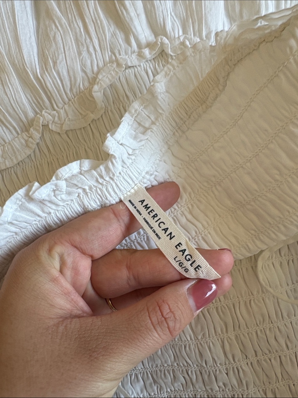 American Eagle Outfitters White Smocked Ruffle Mini Dress - Picture 6 of 7